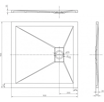 Душ корито Rough Stone ICST9010RS-2 90/90/h4см. квадрат черен мат ИНТЕР КЕРАМИК