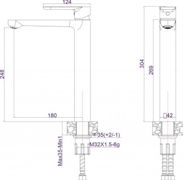 Смесител за мивка Торино висок черен мат ICF111321Black ИНТЕР КЕРАМИК